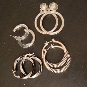 4 pair vintage silver hoops